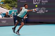 Gael Monfils retrieves a ball during his Miami Open 4R match | Image Source: Getty